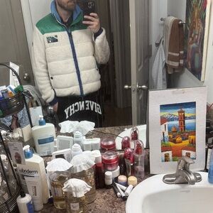 Extremely Comfortable Moncler men’s White and Green fuzzyJacket